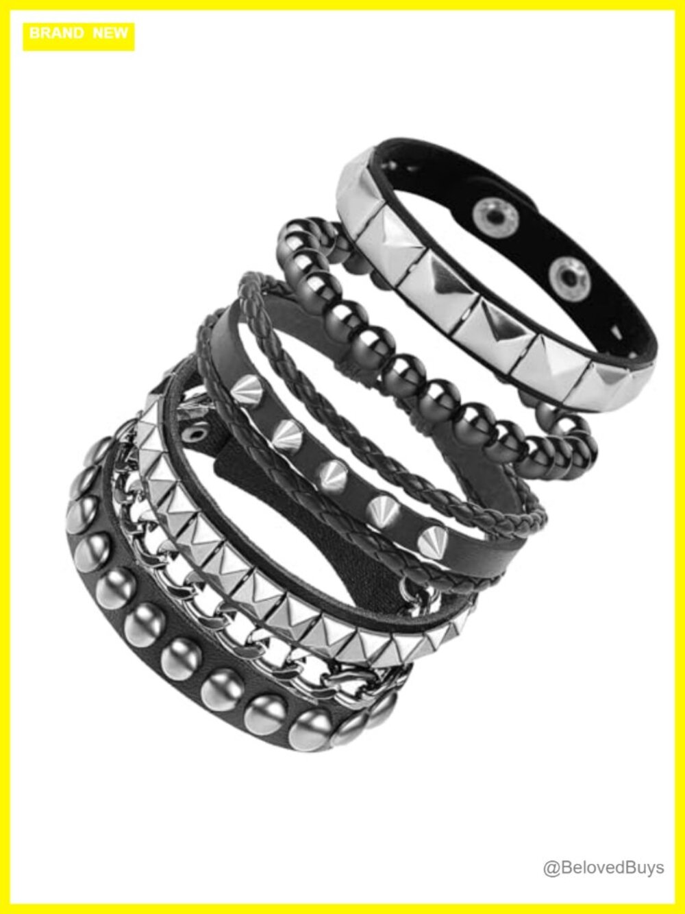 Studded Faux Leather Cuff Bracelet Set Punk Goth Wristbands